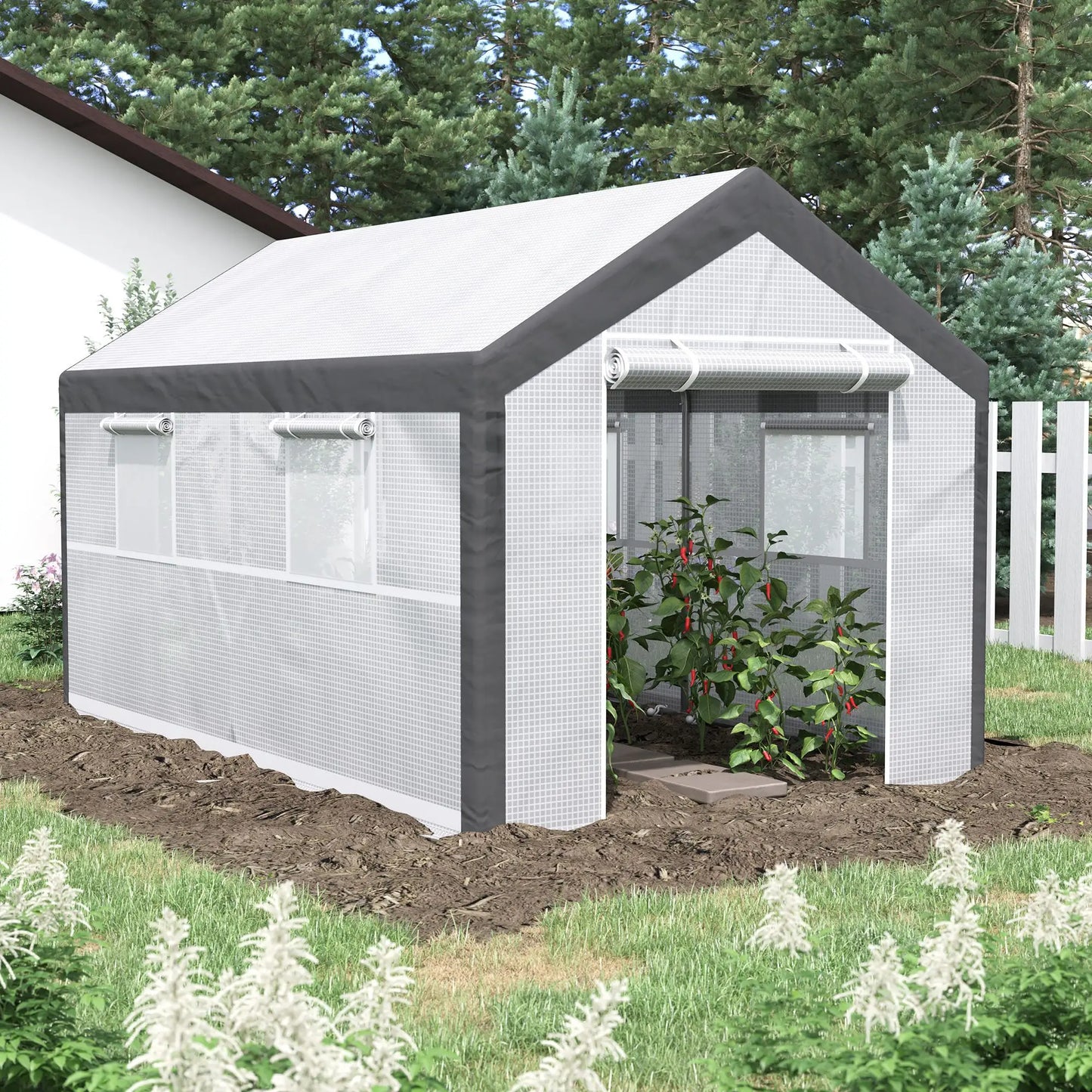7' x 12' x 7' Heavy Duty Walk-In Greenhouse, Plant Growing Tent, White Tunnel Greenhouses at Gallery Canada