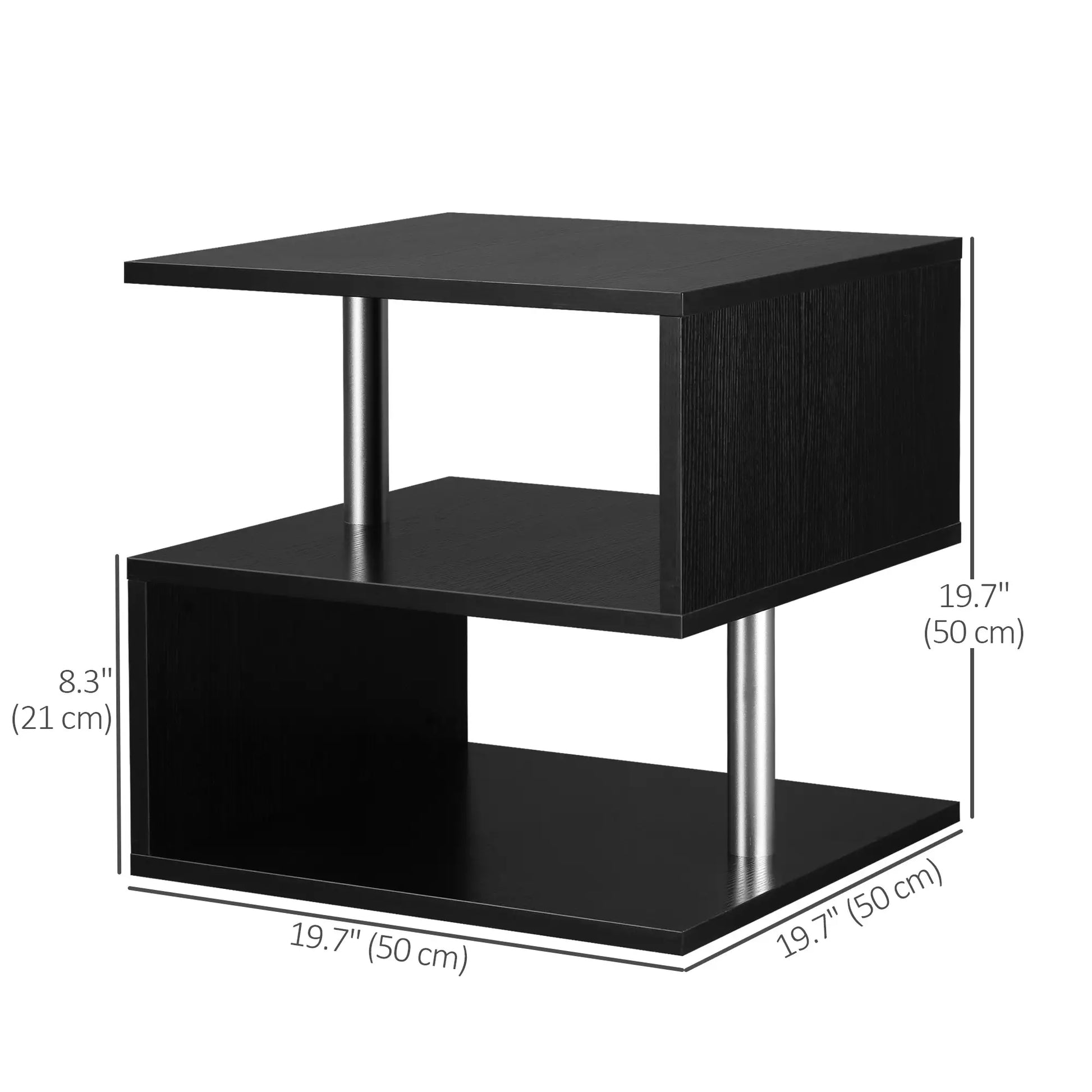 Wooden S Shape End Table, 3 Tier Storage Shelves, Black Side Tables at Gallery Canada