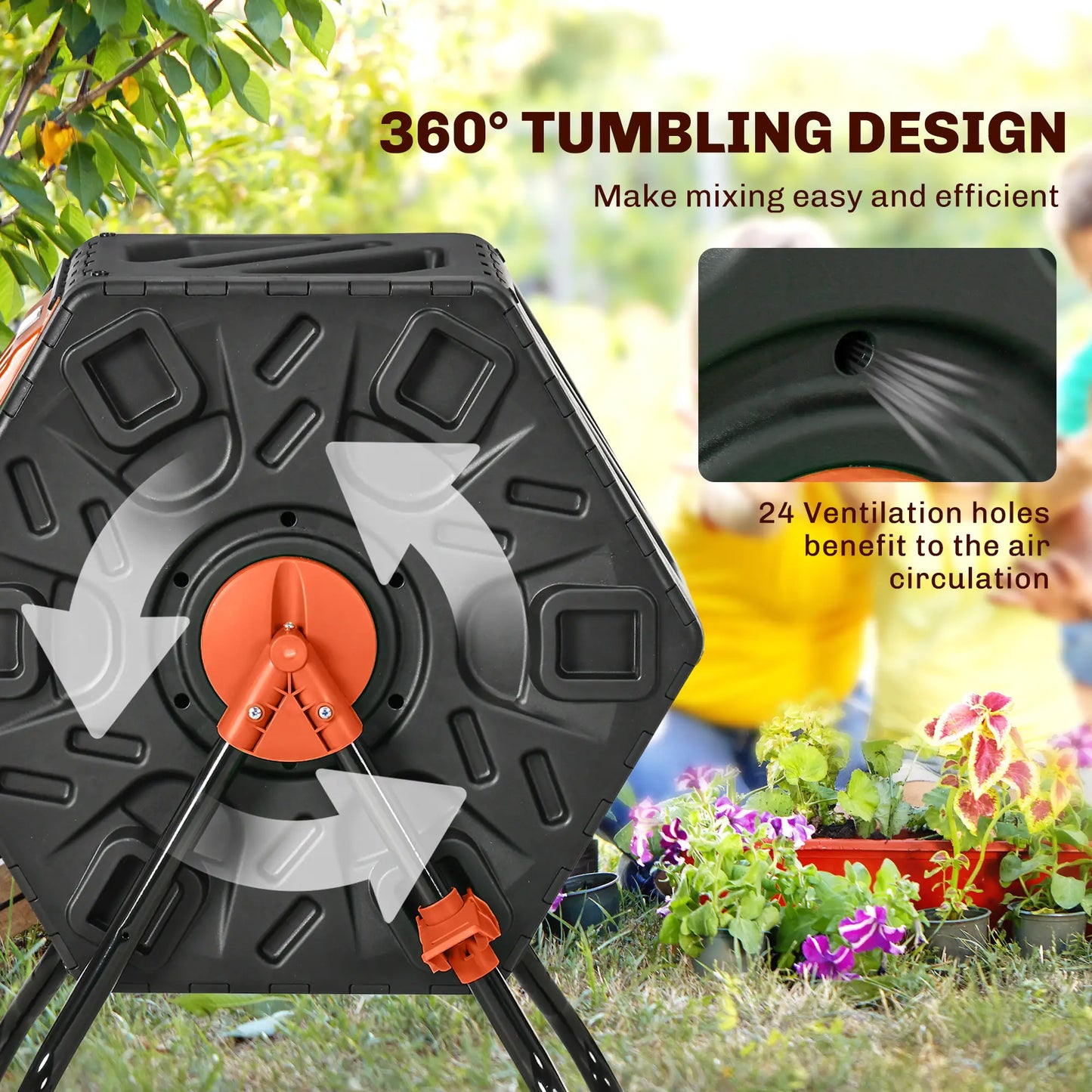 Rotating Composter Bin, 17 Gallon, 24 Vents, Steel Legs, Orange Outdoor Compost Bin at Gallery Canada