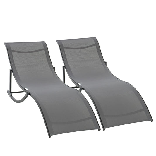 Pool Chaise Lounge Chairs Set of 2, S-shaped Foldable Outdoor Chaise Lounge Chair Reclining for Patio Beach Garden With 264lbs Weight Capacity, Dark Grey - Gallery Canada