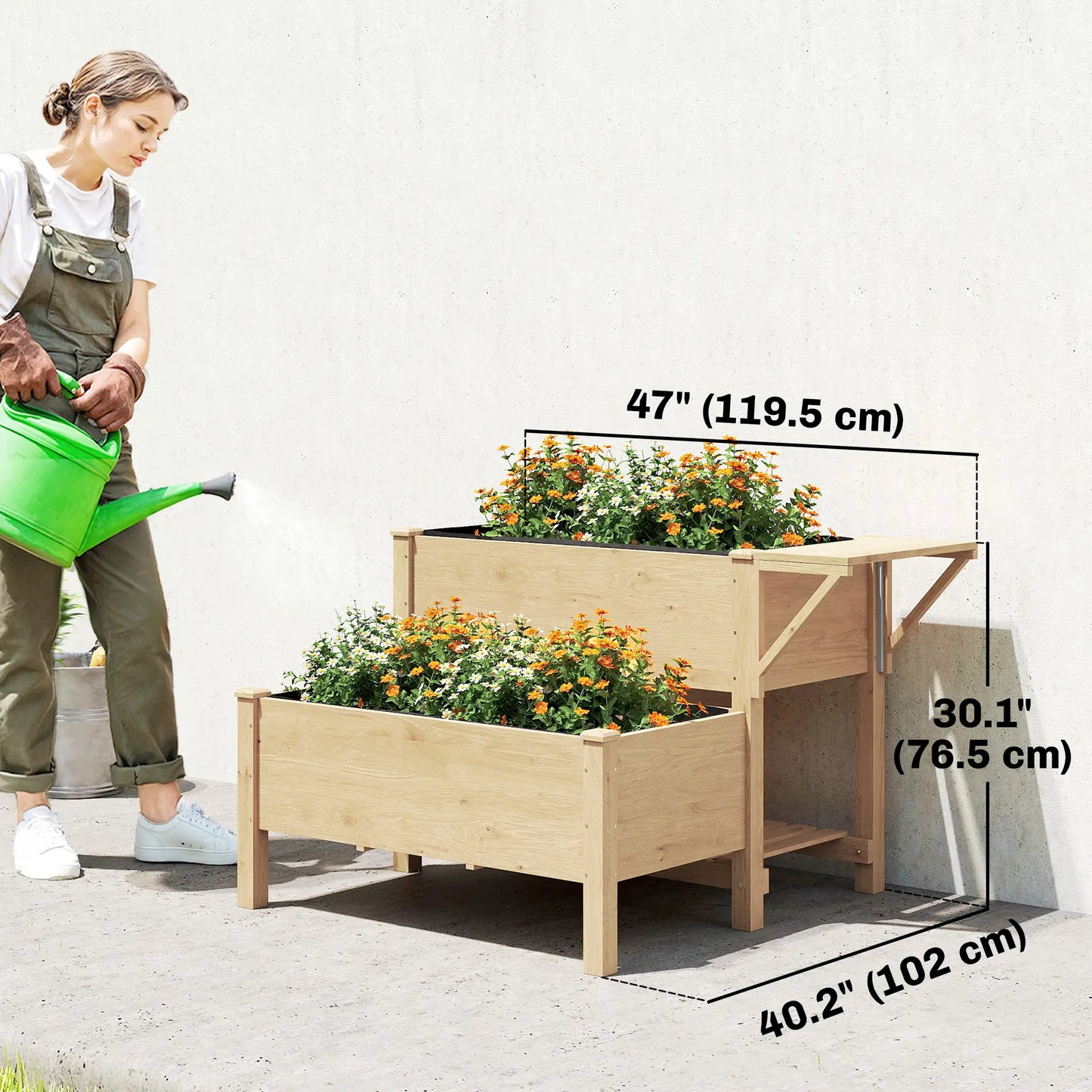 Wooden Raised Garden Bed, 2-Tier Planter With Storage Shelf Elevated Garden Beds at Gallery Canada