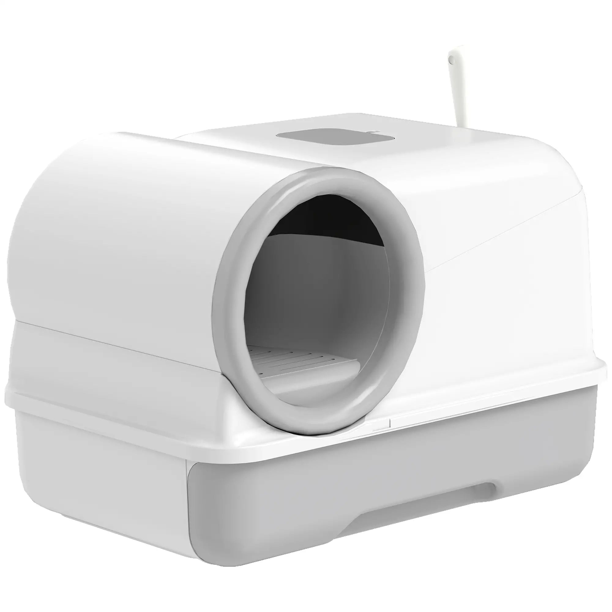 Hooded Cat Litter Box, Easy Clean Drawer, Odor Control, White Grey Cat Litter Box Enclosures White, Grey at Gallery Canada