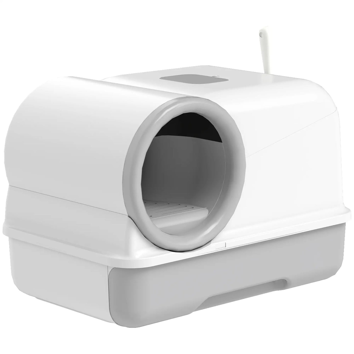 Hooded Cat Litter Box, Easy Clean Drawer, Odor Control, White Grey Cat Litter Box Enclosures White, Grey at Gallery Canada