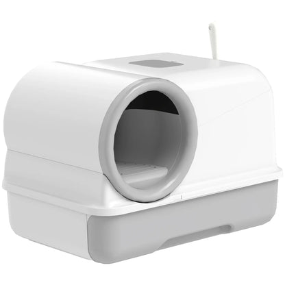Hooded Cat Litter Box, Easy Clean Drawer, Odor Control, White Grey Cat Litter Box Enclosures White, Grey at Gallery Canada