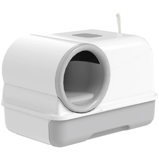 Hooded Cat Litter Box, Easy Clean Drawer, Odor Control, White Grey Cat Litter Box Enclosures White, Grey at Gallery Canada
