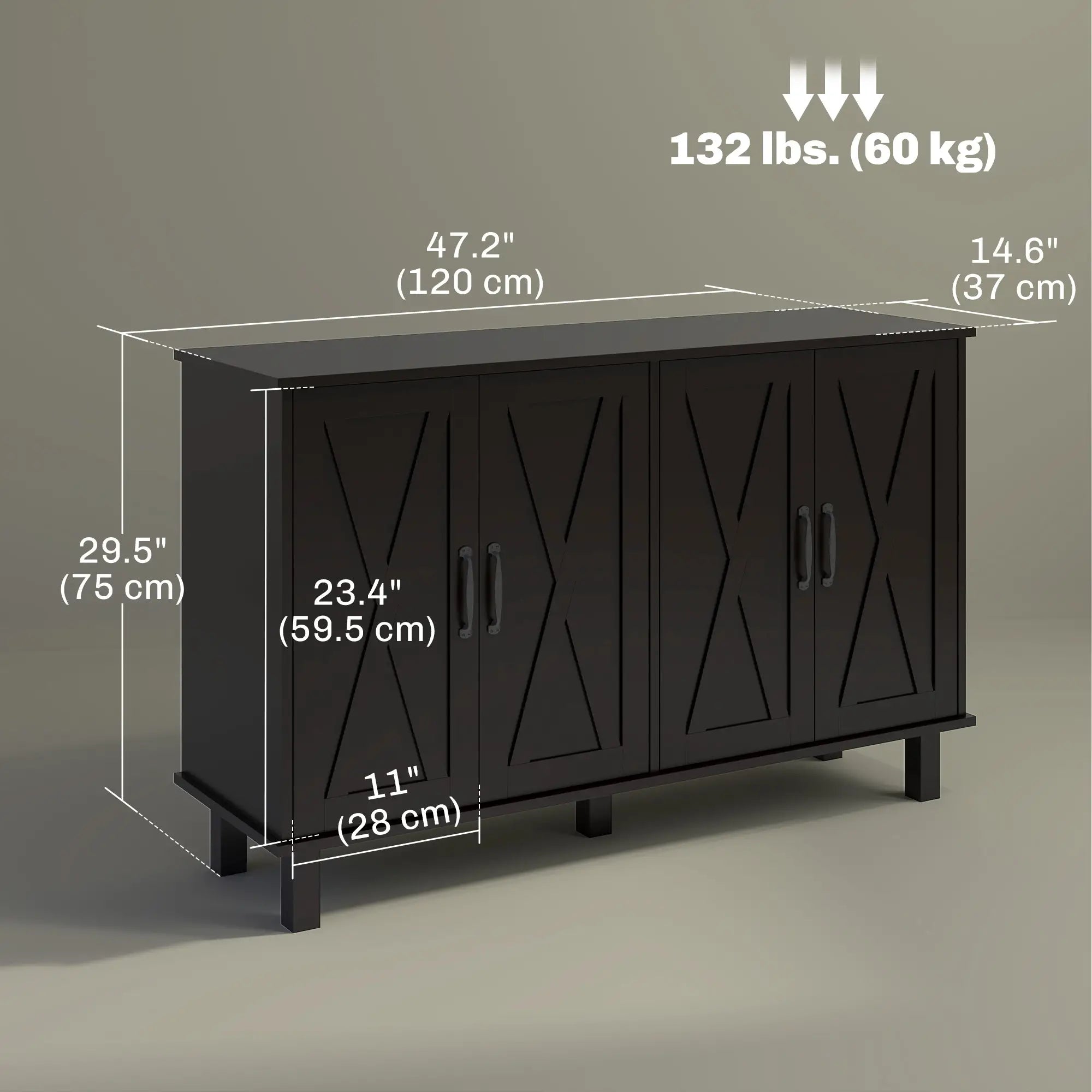Kitchen Sideboard Cabinet, 4 Barn Doors, 2 Adjustable Shelves, Black Bar Cabinets at Gallery Canada