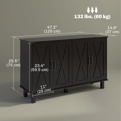 Kitchen Sideboard Cabinet, 4 Barn Doors, 2 Adjustable Shelves, Black Bar Cabinets at Gallery Canada