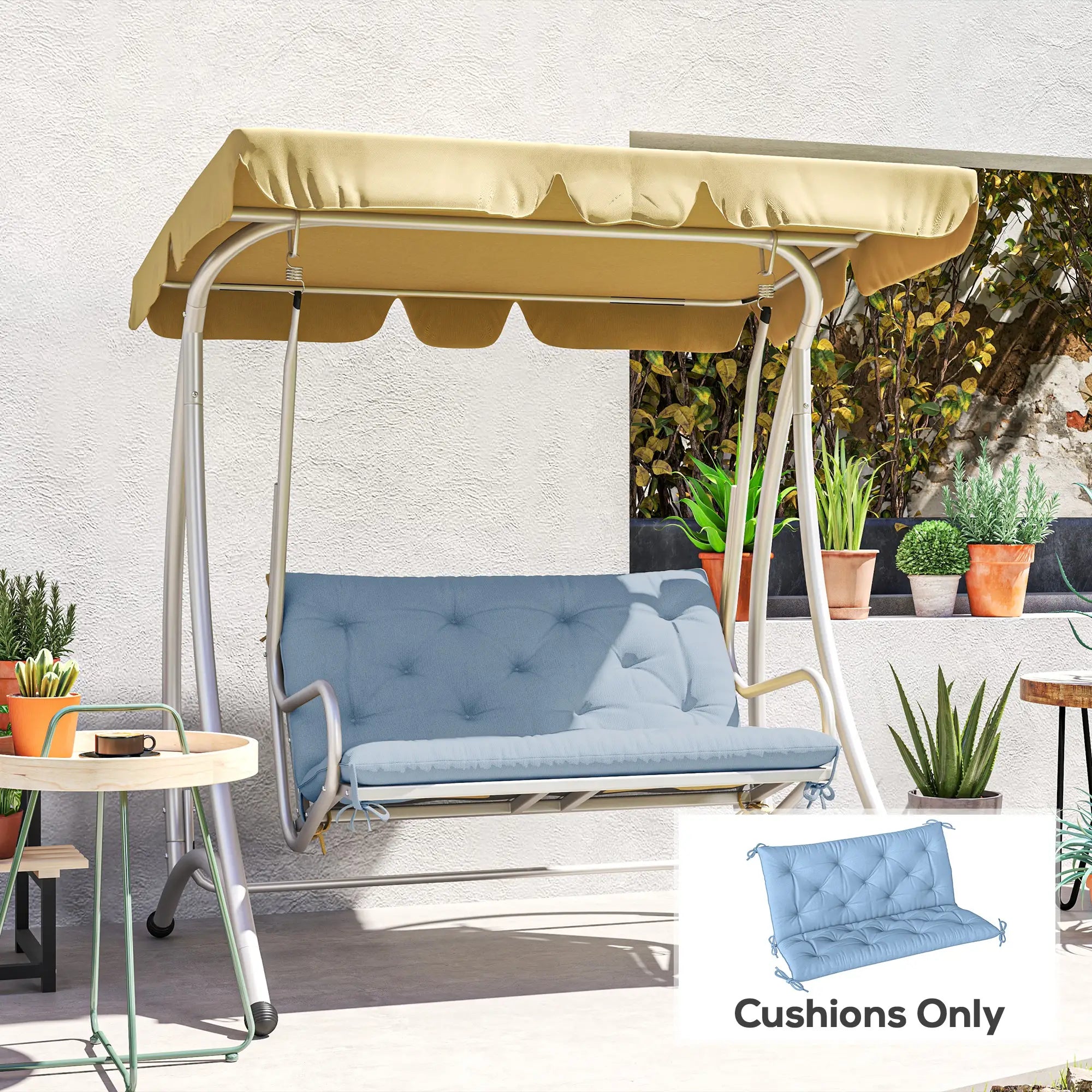 Garden Bench Cushion, 2 Seater with Backrest, Non-Slip Thick Pad, Blue Patio Chair Cushions at Gallery Canada