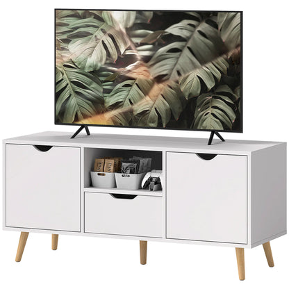 TV Stand for 50" TV, Storage with Shelf, Drawer, 2 Cabinets, White TV Stands White at Gallery Canada