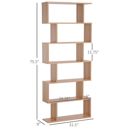 76" 6-Tier Geometric Wooden Bookcase, S Shaped Storage Display, Maple Display Bookshelves at Gallery Canada