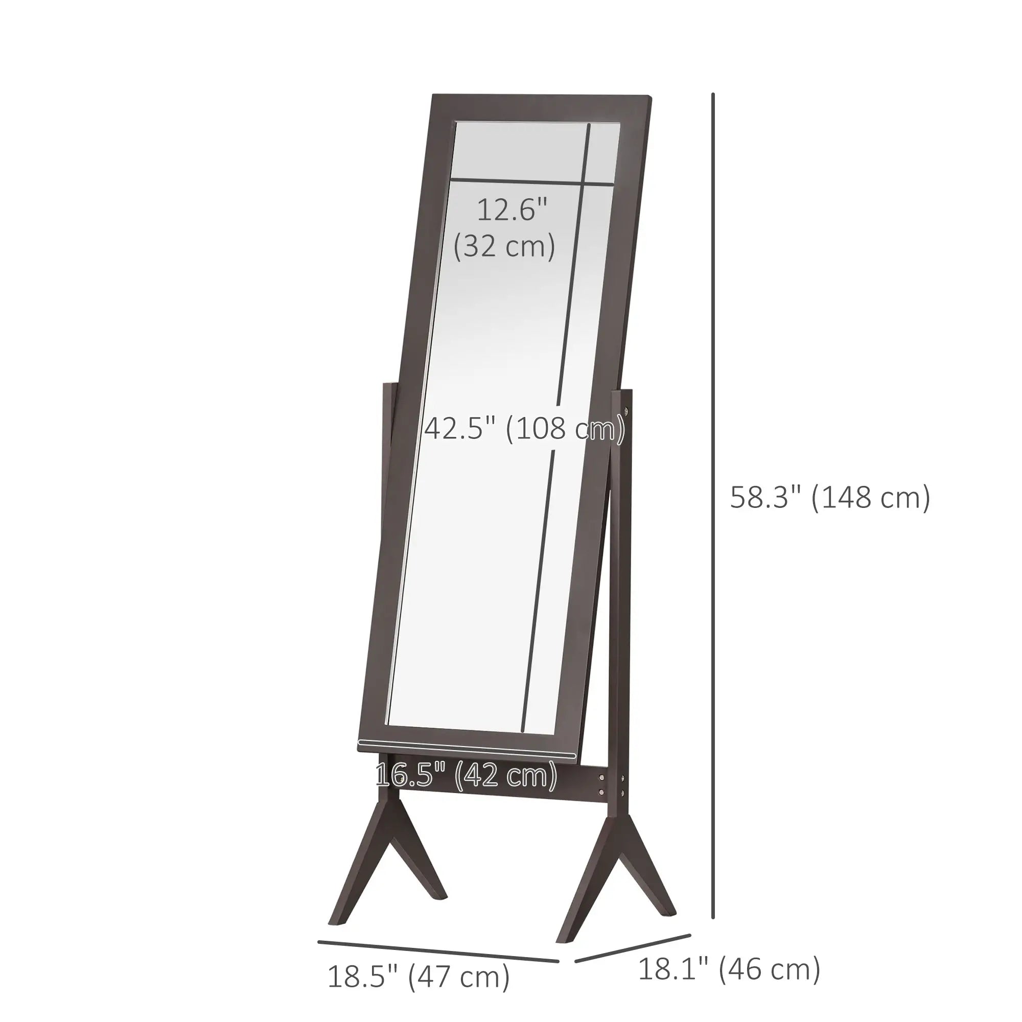 Full Length Mirror, Free Standing, Adjustable Angle, Dark Brown Full Length Mirrors at Gallery Canada