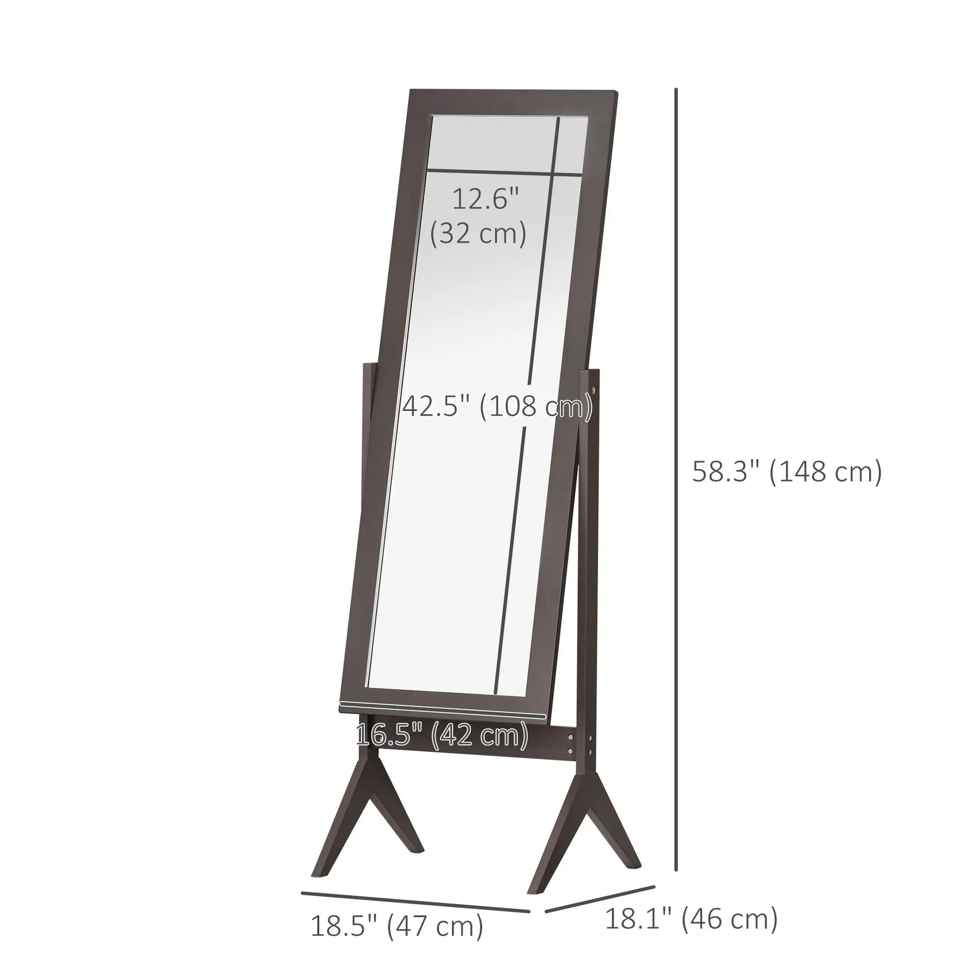 Full Length Mirror, Free Standing, Adjustable Angle, Dark Brown Full Length Mirrors at Gallery Canada