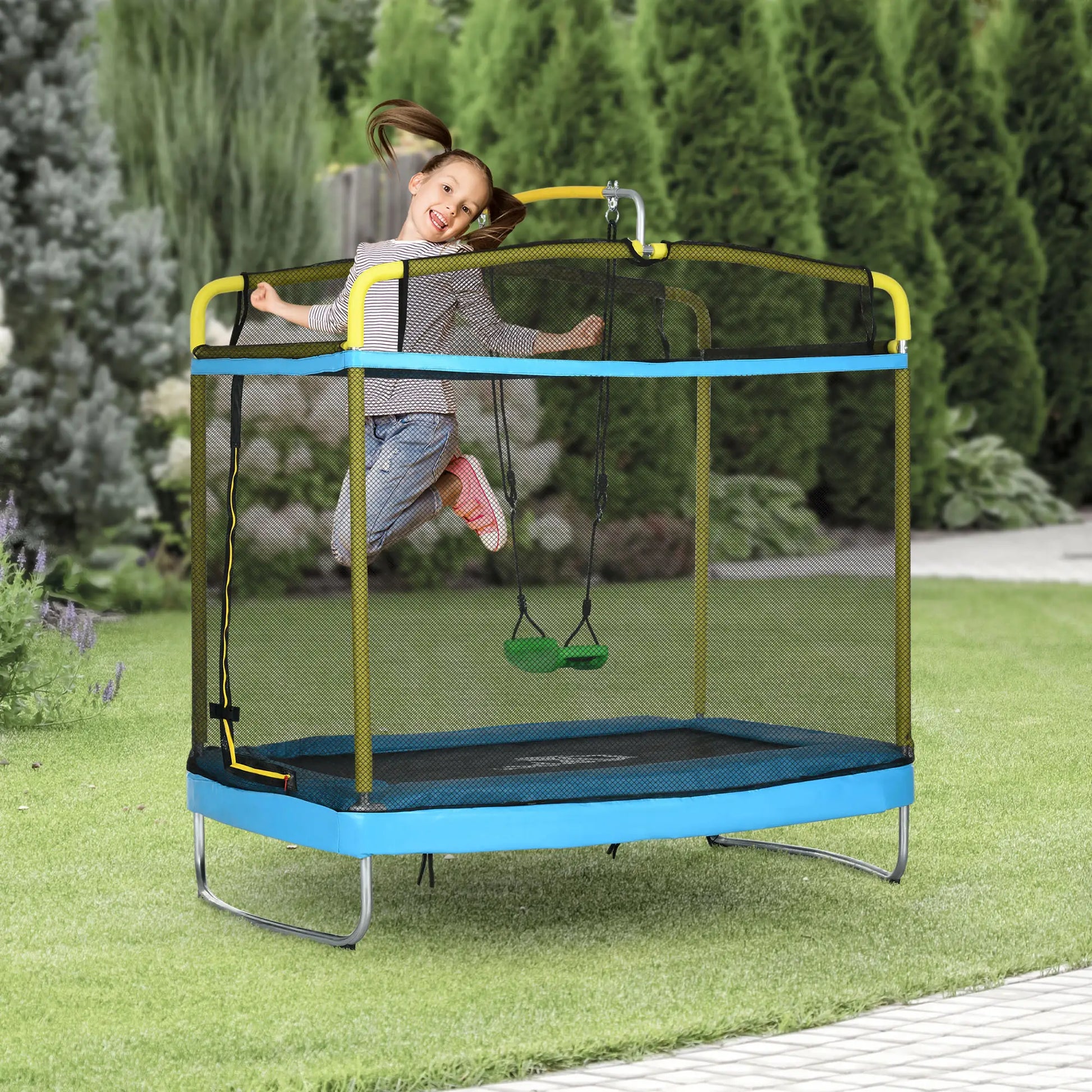 6.9FT Kids Trampoline, Safety Net, Gymnastics Bar, Swing, Indoor/Outdoor Trampolines at Gallery Canada
