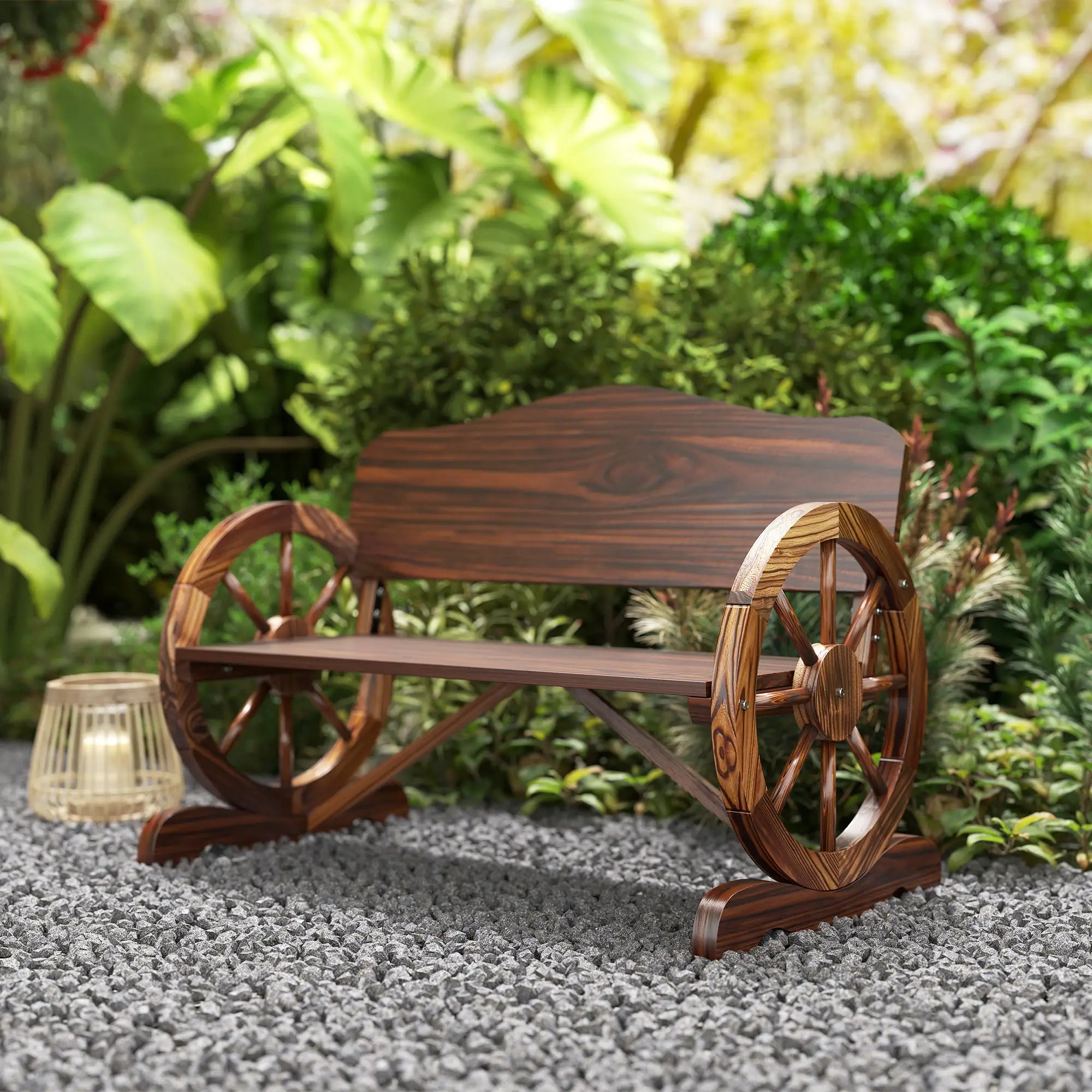 Wooden Outdoor Bench, Garden Patio Loveseat, 528LBS Capacity, Carbonized Outdoor Benches at Gallery Canada