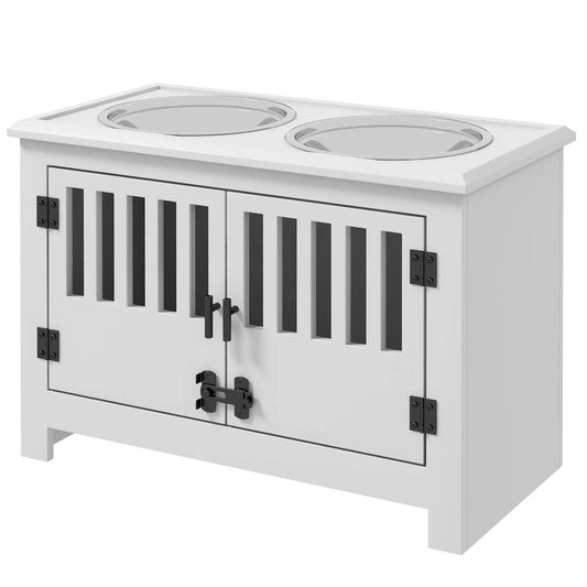Raised Dog Bowls, 2 Stainless Bowls, Storage, XL, White Dog Bowls White at Gallery Canada