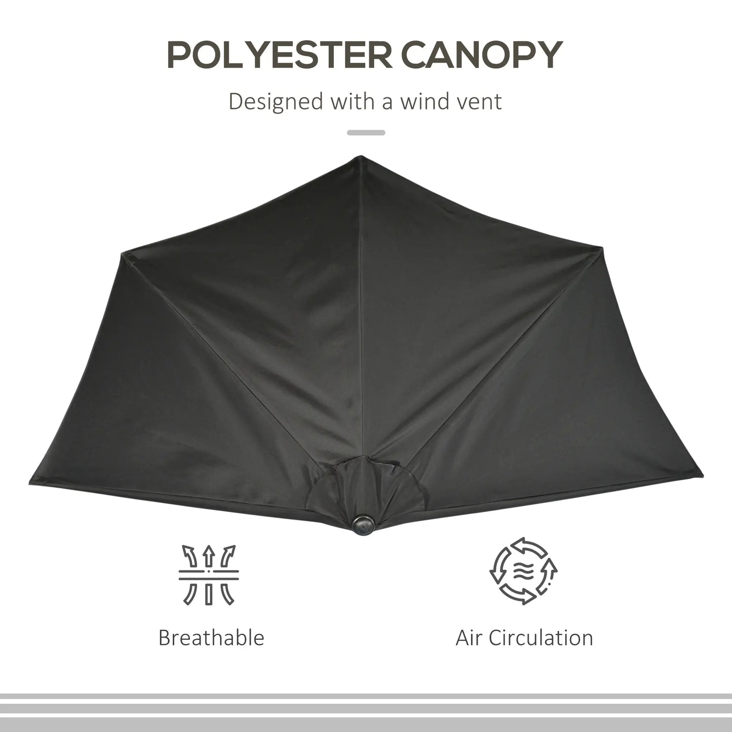 9.8ft Half Umbrella, Semi Round Patio Parasol, Crank Handle, Top Vent, Black Sun Umbrellas at Gallery Canada