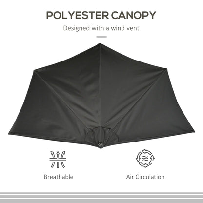 9.8ft Half Umbrella, Semi Round Patio Parasol, Crank Handle, Top Vent, Black Sun Umbrellas at Gallery Canada