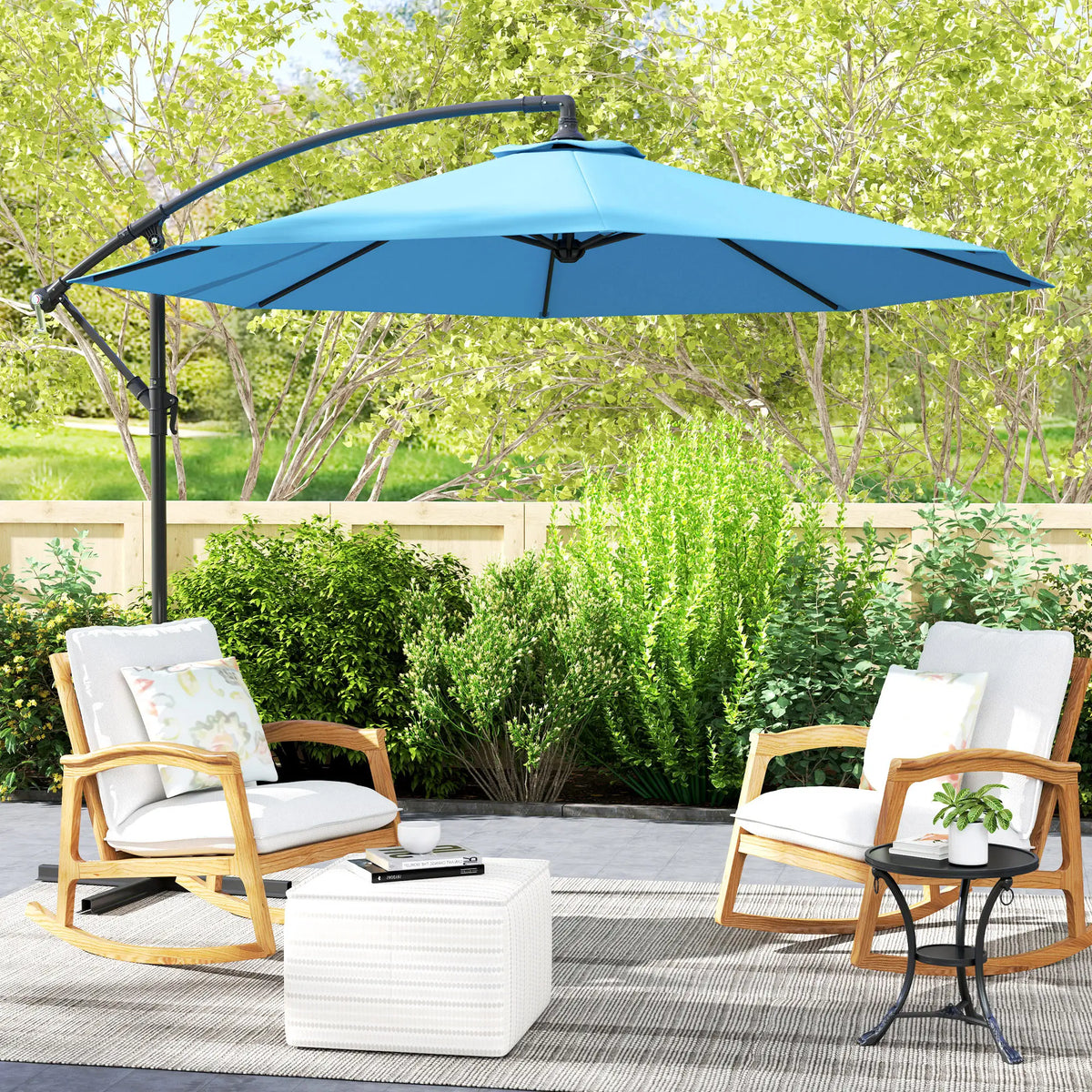 10' Blue Deluxe Patio Umbrella, Offset Sunshade With Crank, Blue Offset Cantilever Umbrellas at Gallery Canada