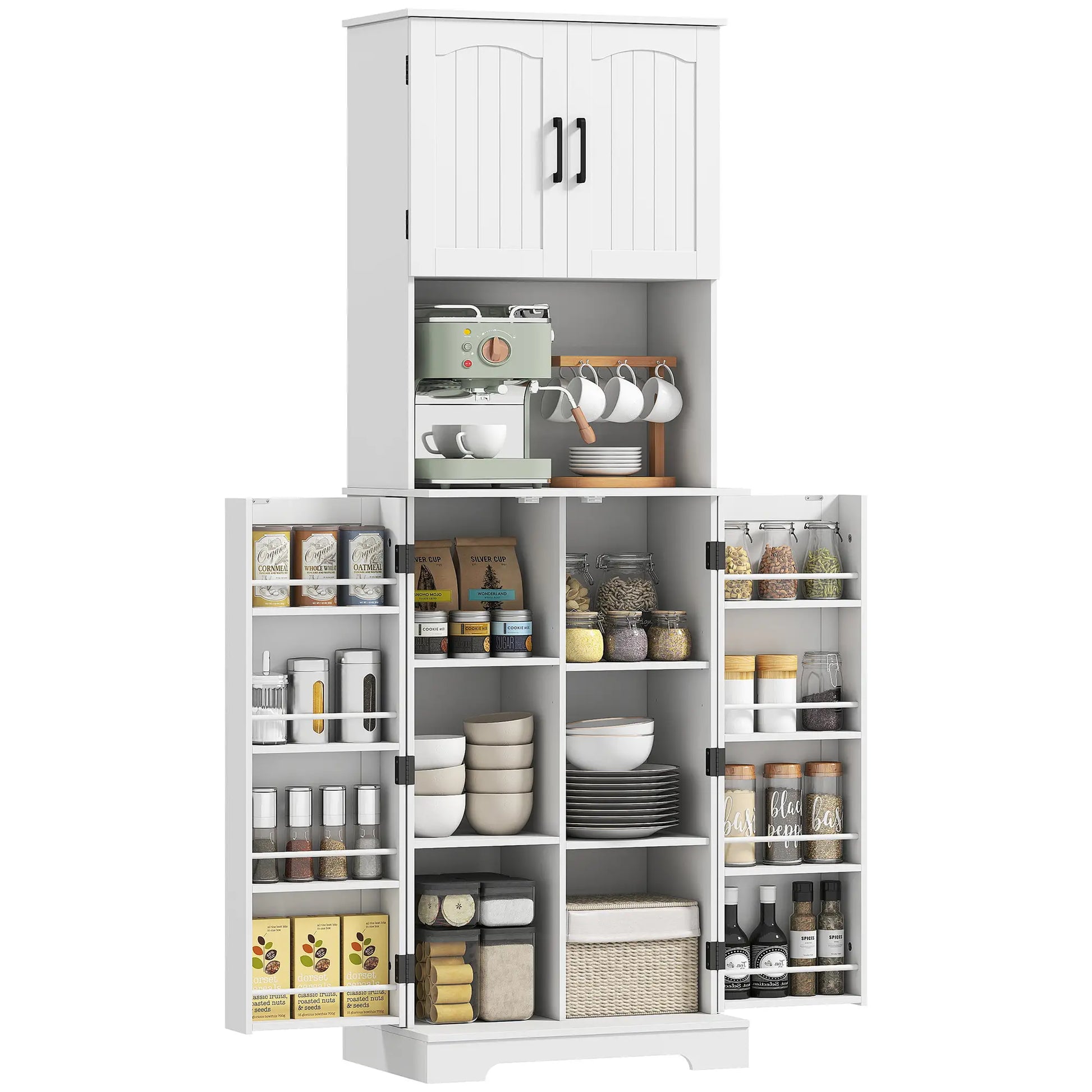 71.5" Tall Pantry Cabinet, Farmhouse Kitchen Storage, Adjustable Shelves, White Kitchen Pantry Cabinets at Gallery Canada