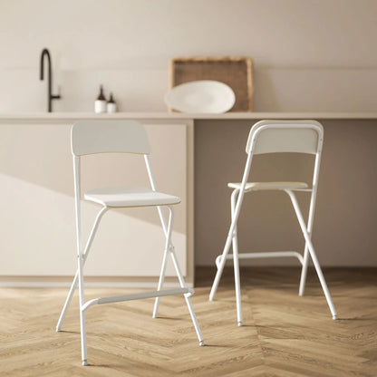 Folding Bar Stools Set of 2, Counter Height, Wooden Effect Seat, Steel Frame, White Bar Stools at Gallery Canada