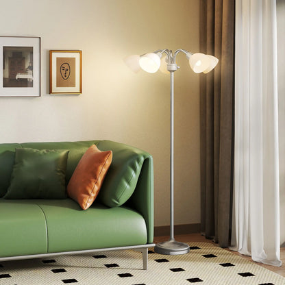 Arc Tree Floor Lamp with 5 Adjustable Rotating Lights, Modern Standing Gooseneck Reading Light for Living Room Bedroom Office, Satin Nickel Floor Lamps & Ceiling Fan Lights at Gallery Canada