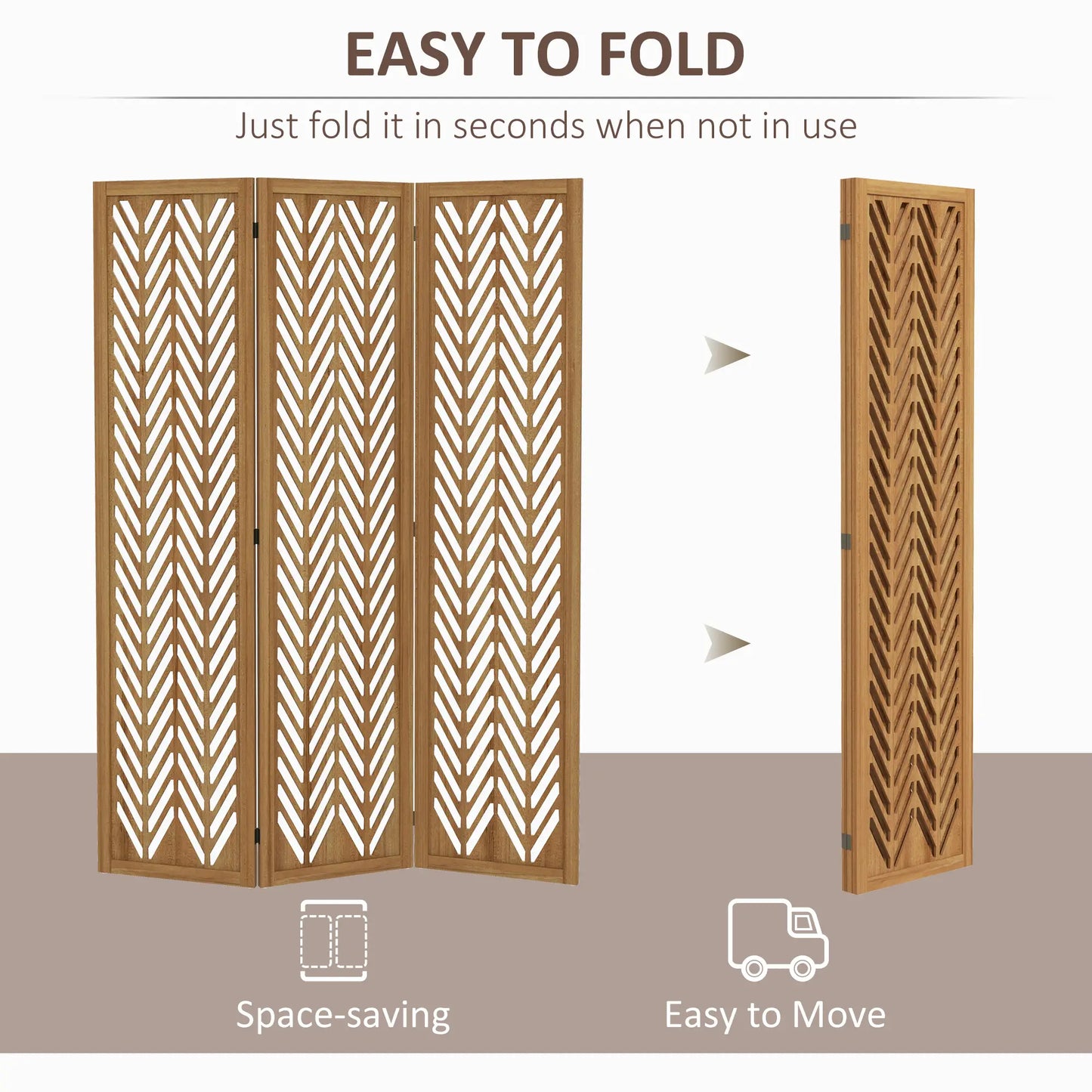 3 Panel Room Divider, 5.6ft Tall, Wood Folding Privacy Screen, Light Brown Room Dividers at Gallery Canada