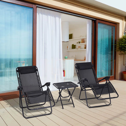 Zero Gravity Chair Set of 2, Patio Chair with Side Table, Black Lounger Chairs at Gallery Canada