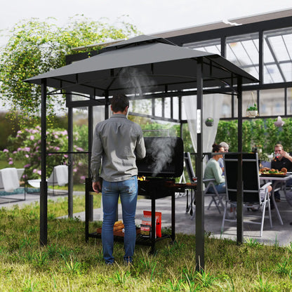 8' x 5' Grill Gazebo, Double Tiered, LED Light, Shelves, Dark Grey BBQ Grill Gazebos at Gallery Canada