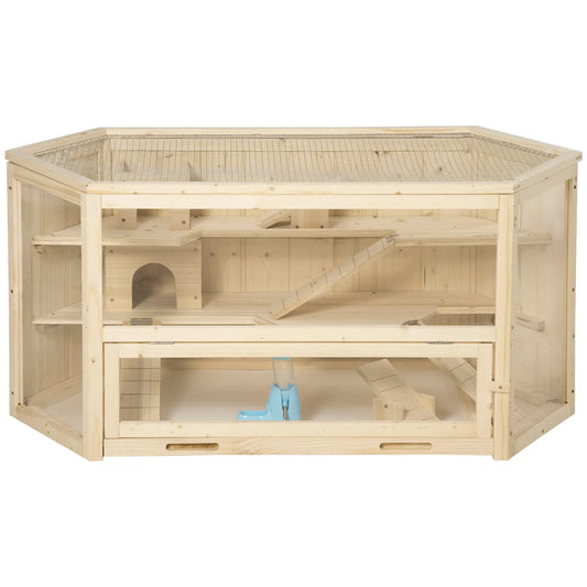 Large Wooden Hamster Cage, 3 Tier with Tray, Seesaws, Water Bottle Hamster Cages Natural at Gallery Canada