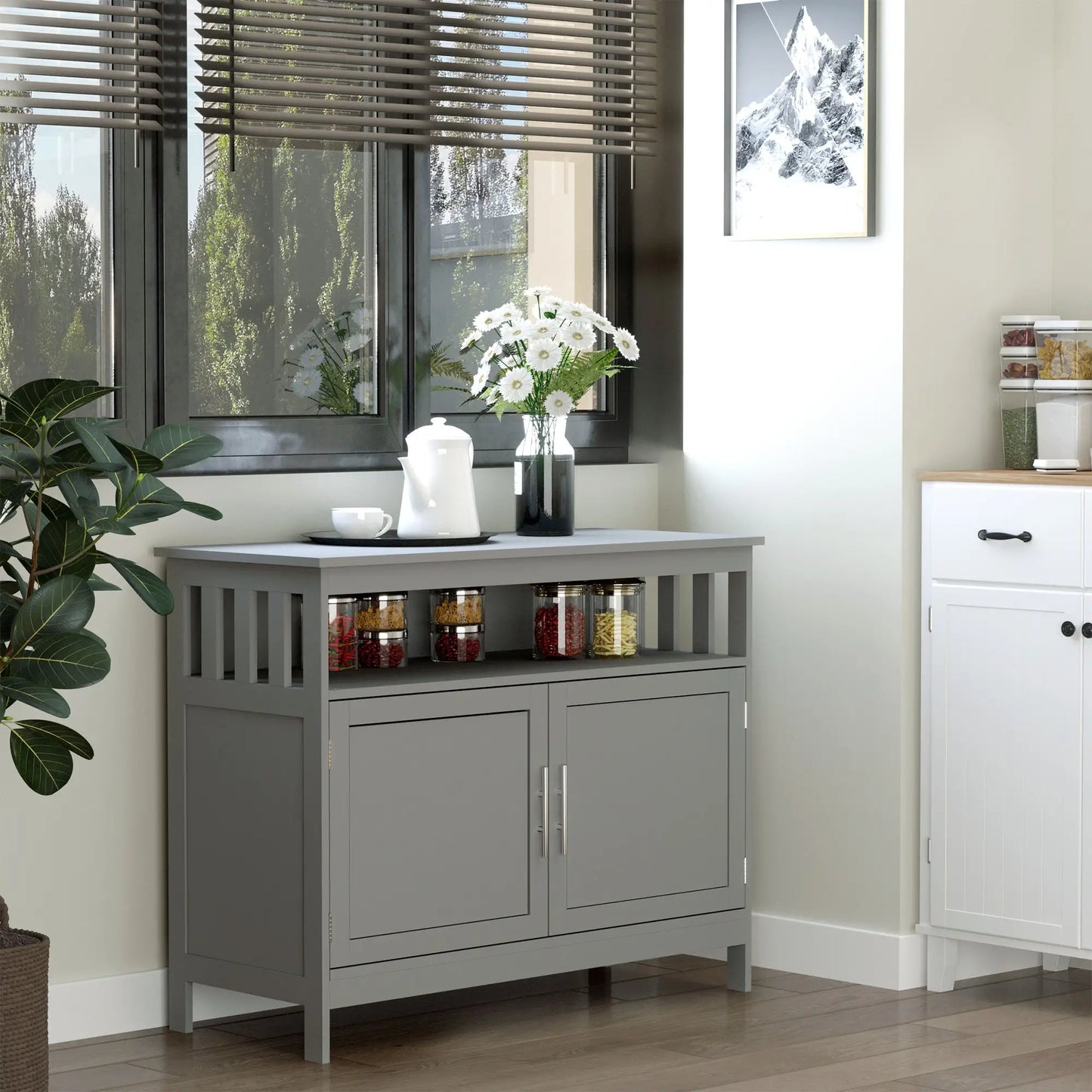Kitchen Sideboard, Wooden Storage Cabinet, 2-Level, Grey Bar Cabinets at Gallery Canada