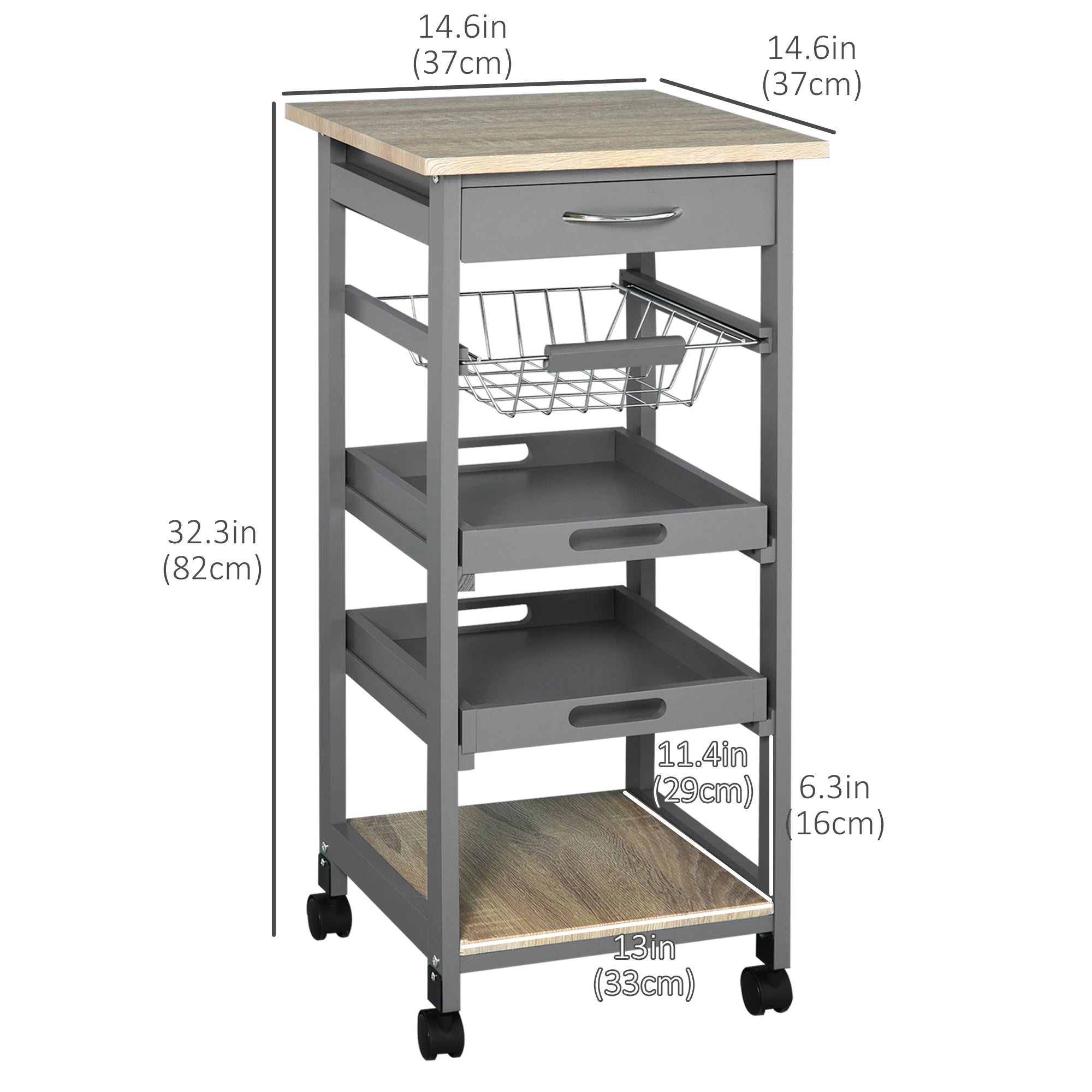 Rolling Kitchen Island Cart, Mobile Storage with Drawer, Wire Basket, Grey Kitchen Islands & Kitchen Carts at Gallery Canada