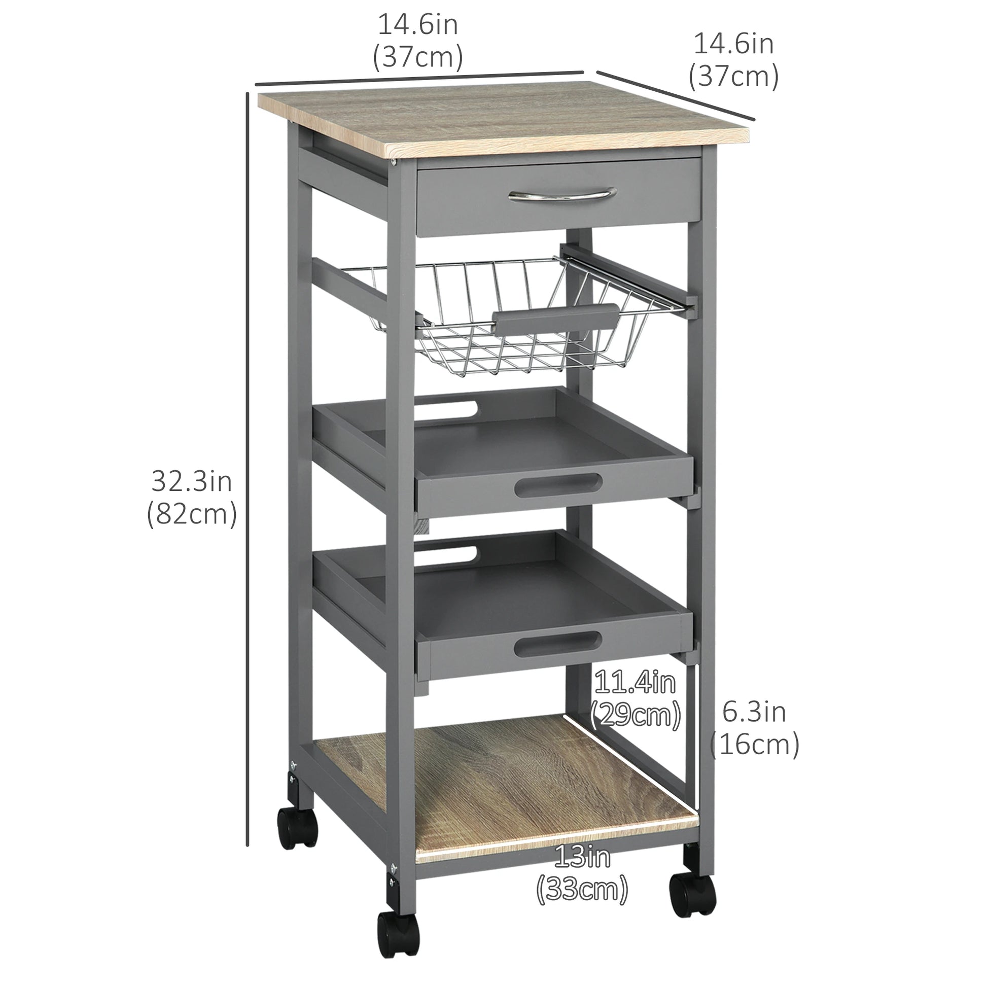 Rolling Kitchen Island Cart, Mobile Storage with Drawer, Wire Basket, Grey Kitchen Islands & Kitchen Carts at Gallery Canada