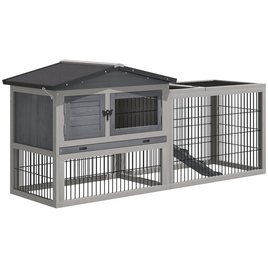 Solid Wood Rabbit Hutch Bunny Cage Pet Guinea Pig House Outdoor Small Animal Habitat w/ Ramp, Weather-Resistant Asphalt Openable Roof,Pull-out Tray, Light Grey - Gallery Canada