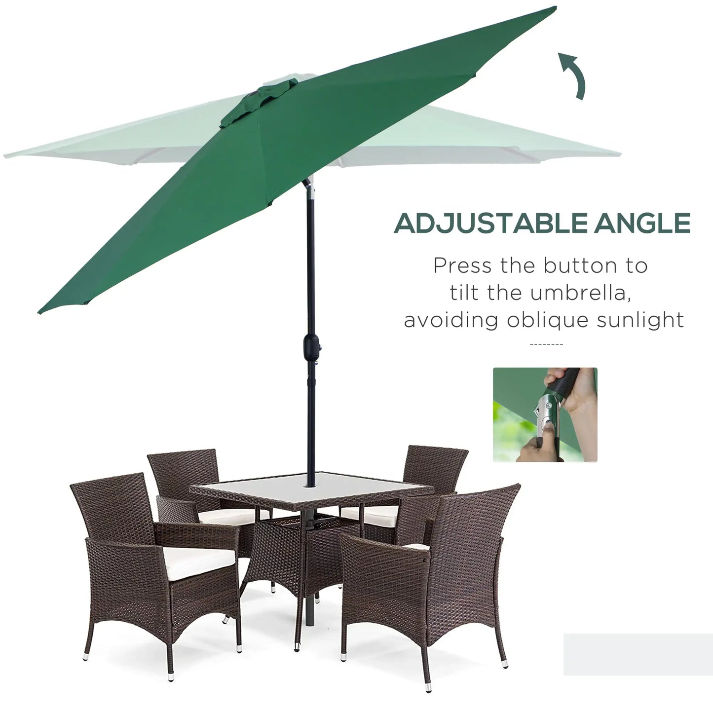 10' x 8' Round Market Umbrella, Crank Handle, Tilt, Green Sun Umbrellas at Gallery Canada