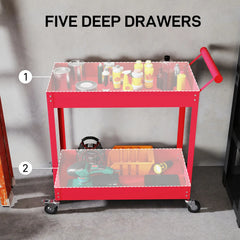 2 Tier Rolling Tool Cart With Wheels, Red Tool Organizers Red at Gallery Canada