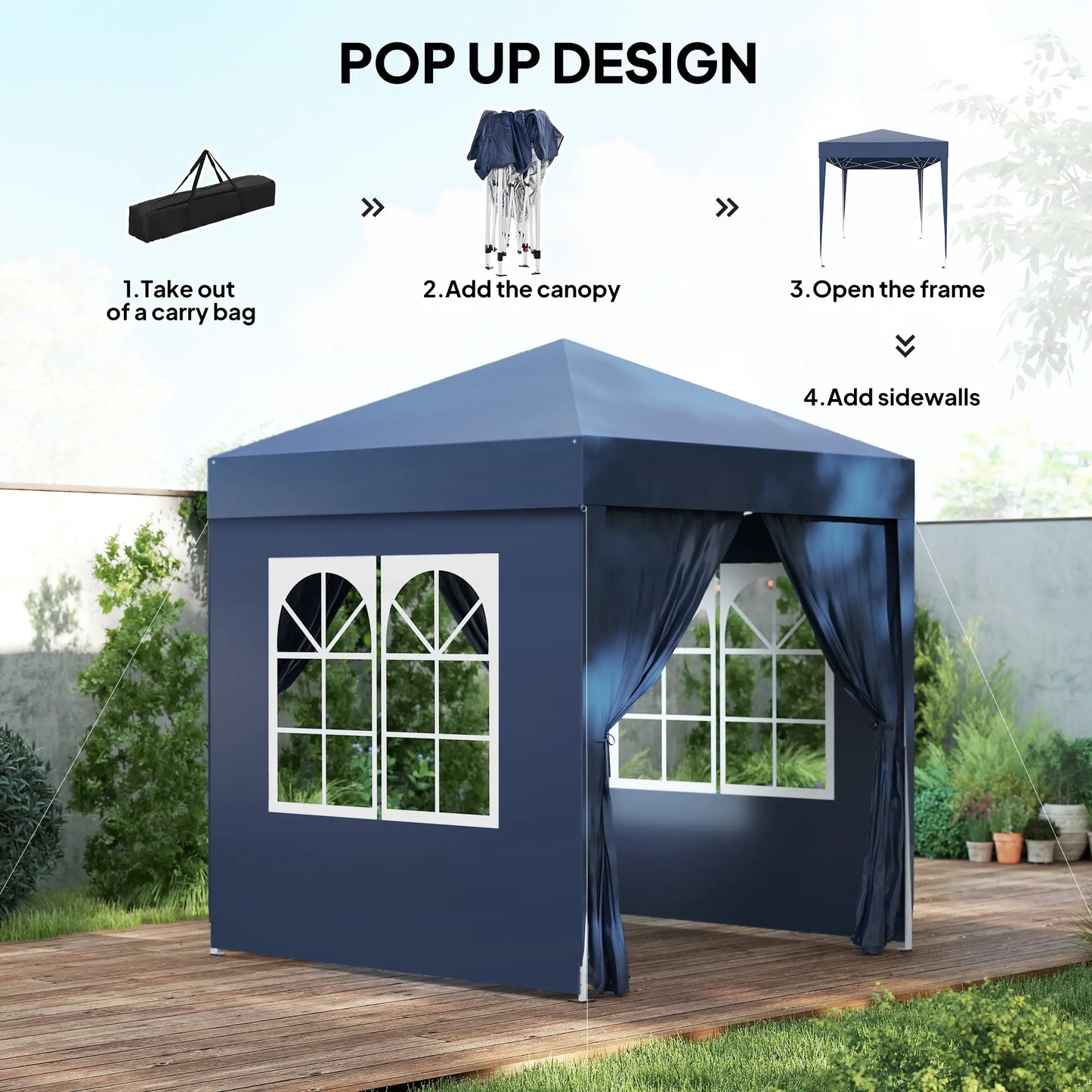 6.6'x6.6' Pop Up Canopy Tent, With Sidewalls And Carry Bag, Blue Pop Up Canopies at Gallery Canada