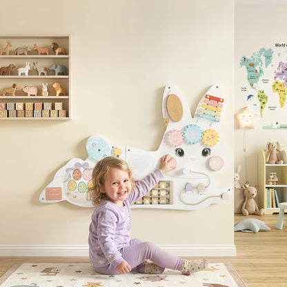 Easter Bunny Busy Board, Wall-Mounted Montessori Toy, White