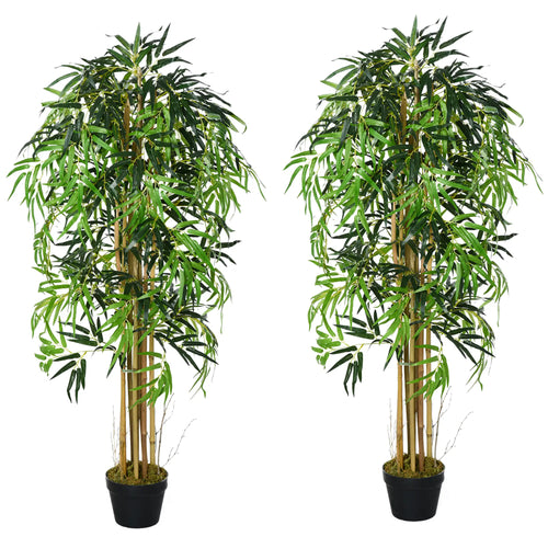 Set of 2 5FT Artificial Bamboo Trees in Pot, Home Office Decor, Green