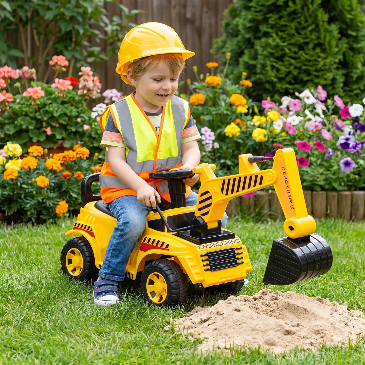 Kids Ride On Excavator Toy, Yellow Construction Digger, Helmet, Yellow Toy Excavators at Gallery Canada