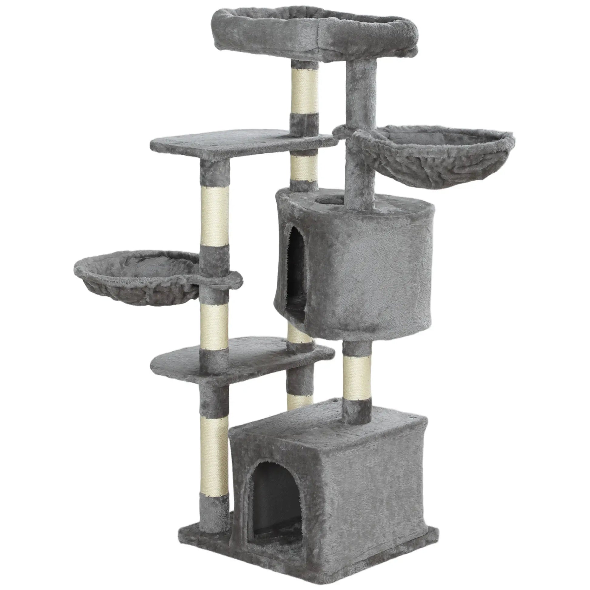 52.5" Cat Tree Tower, Scratching Posts, Condos, Bed, Grey Cat Towers Grey, Cream White at Gallery Canada