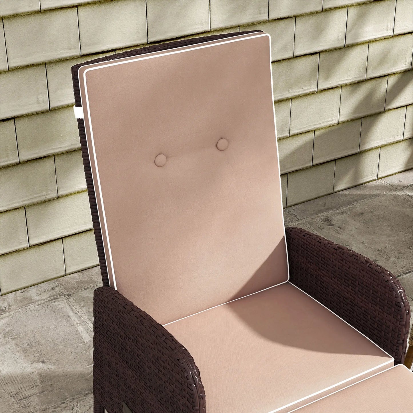 2 Pc Patio Reclining Chair Set with Stool, Cushions, Outdoor, Brown Patio Furniture Sets at Gallery Canada