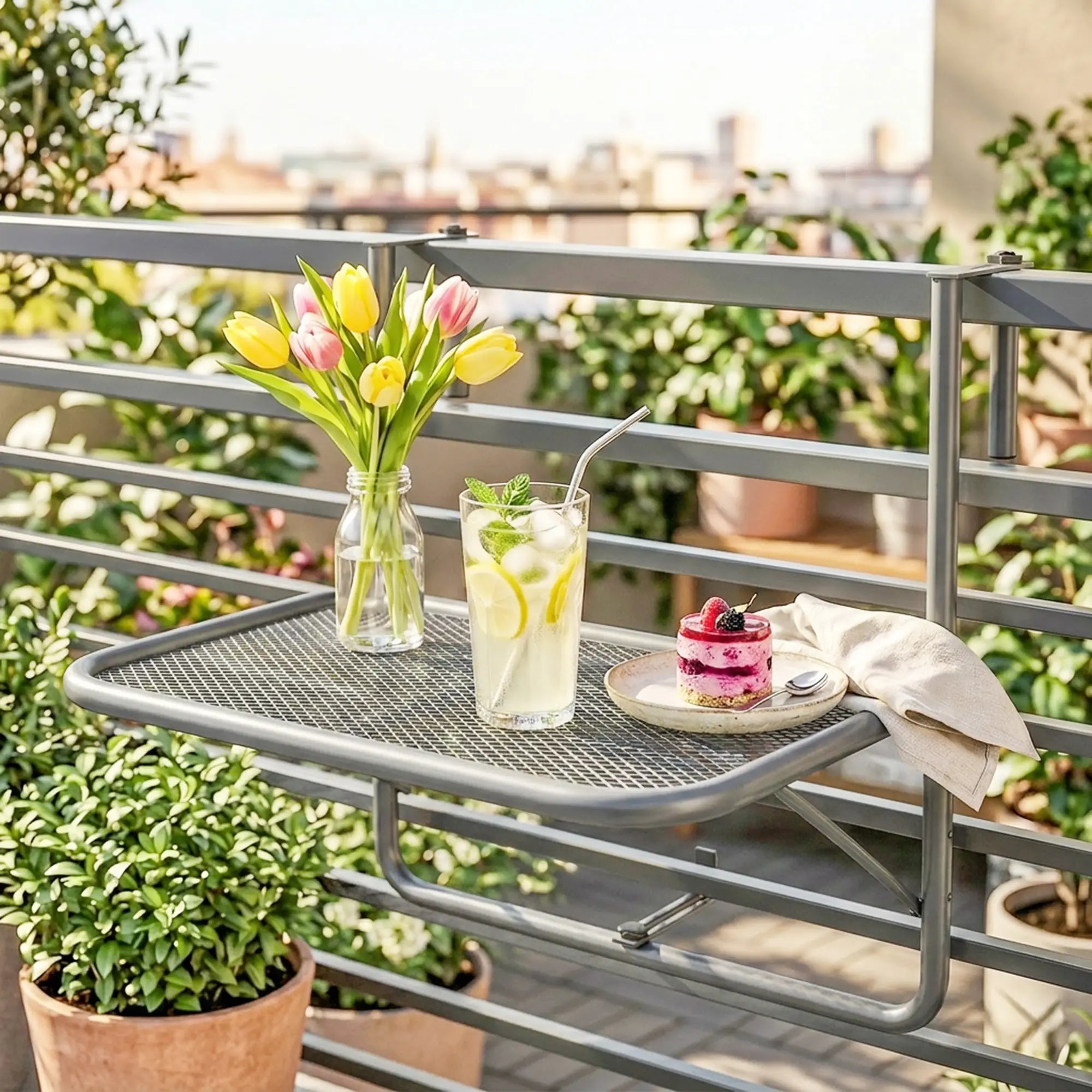 Adjustable Balcony Hanging Table, Metal Wall Desk, Outdoor Flower Stand, Grey Balcony Table Hanging at Gallery Canada