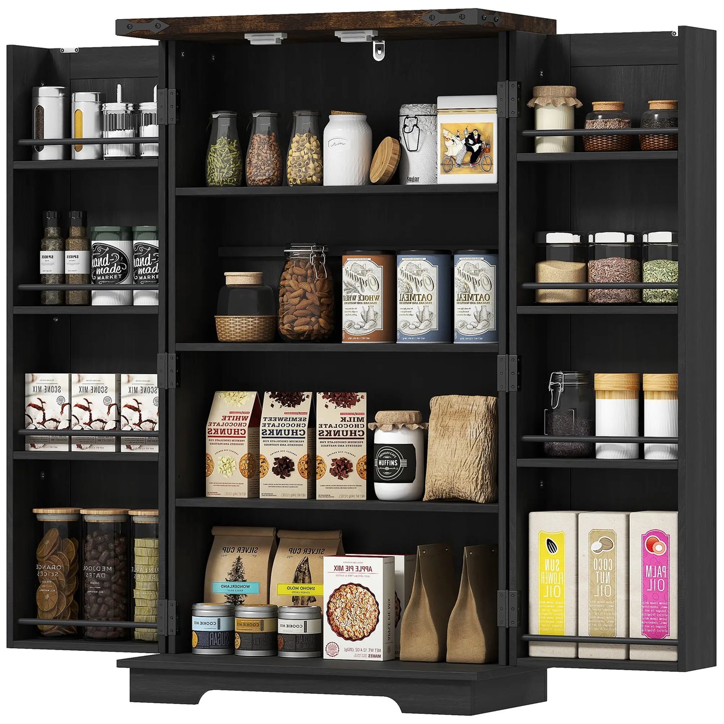 Farmhouse Kitchen Pantry Cabinet, Adjustable Shelves, Black Kitchen Pantry Cabinets at Gallery Canada