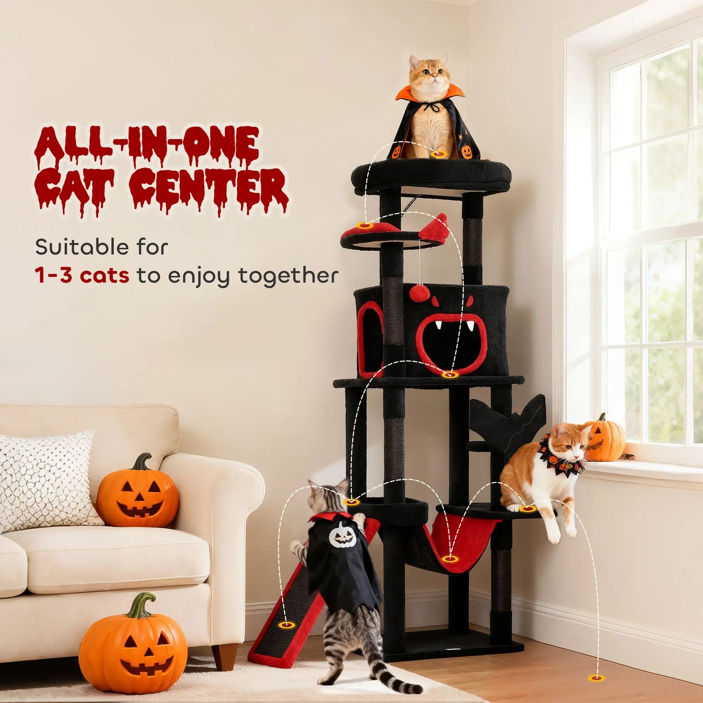 Gothic Cat Tree, 60" Tall, Coffin Bed, Scratching Posts, Black Cat Towers at Gallery Canada
