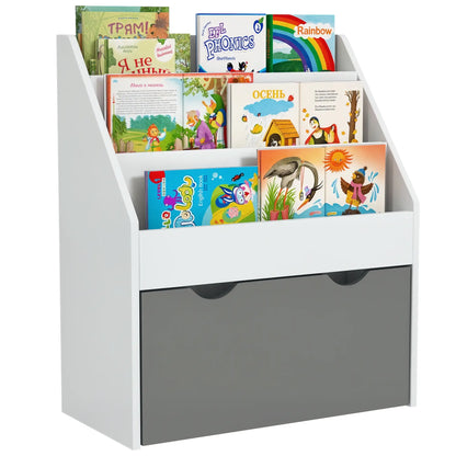 Kids Bookshelf, 3 Tier Display Shelves with Drawer, Grey Baby & Kids Storage at Gallery Canada
