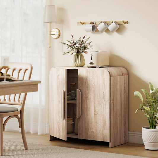 31.5" Kitchen Sideboard Cabinet, Natural Wood, Soft-Close Door, Adjustable Shelf