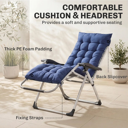 Reclining Zero Gravity Chair, Adjustable Backrest, Folding Garden Lounger, Dark Blue