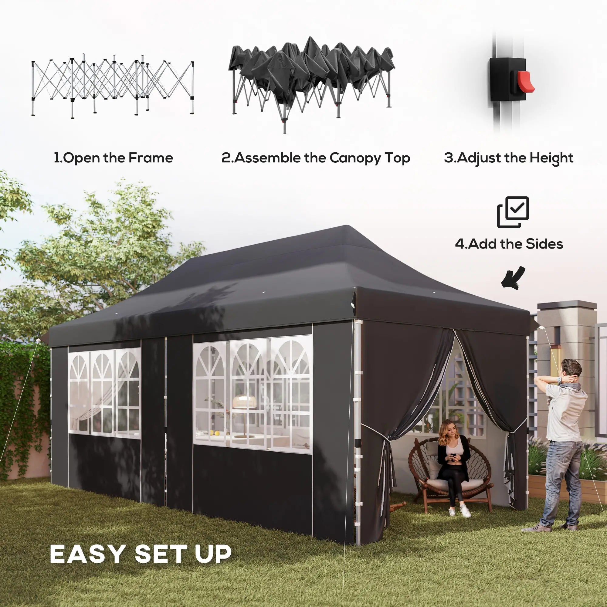 20x10 Pop Up Canopy, 6 Removable Sidewalls, Carry Bag, 6 Sand Bags, Adjustable, Grey Pop Up Canopies at Gallery Canada
