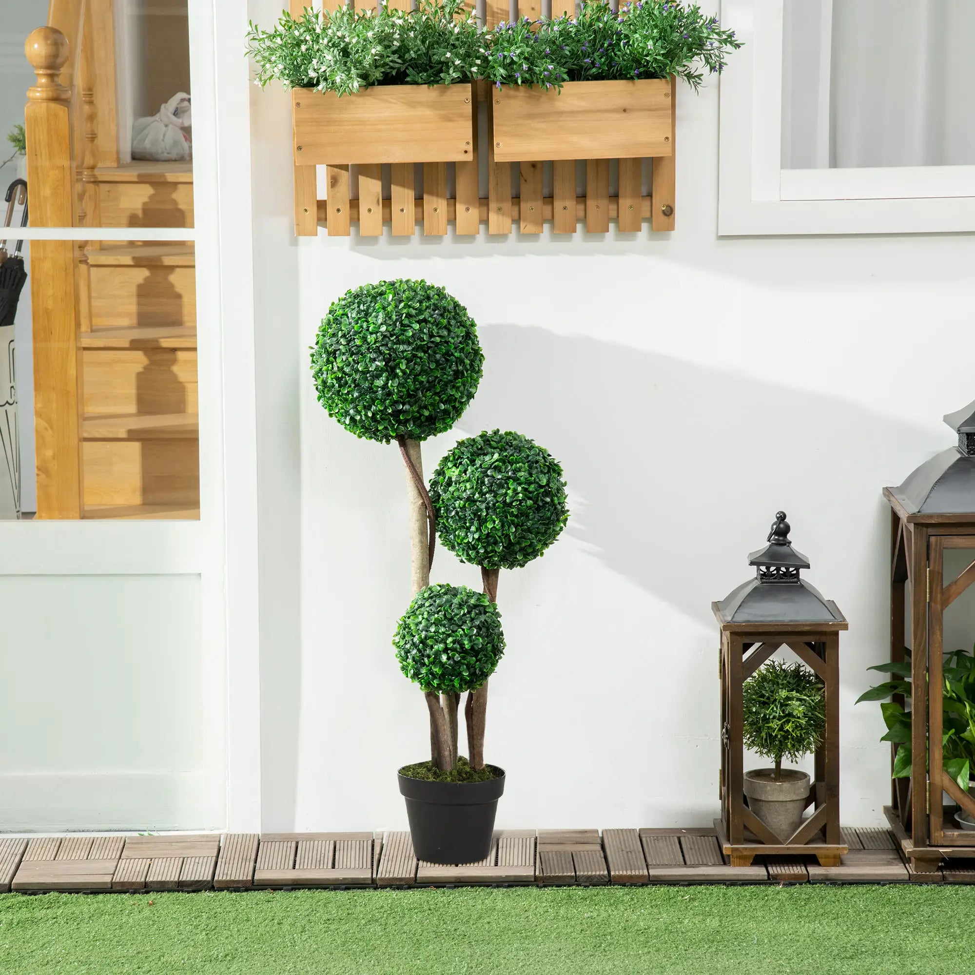 35 Inch Artificial Boxwood Topiary Tree, Triple Ball, Dark Green Artificial Trees at Gallery Canada