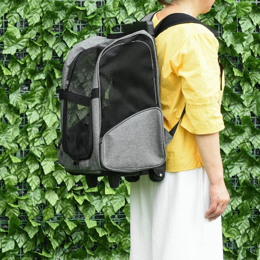 2-in-1 Pet Carrier Backpack, Rolling Wheel, Grey Dog Bike Trailers & Strollers Grey at Gallery Canada